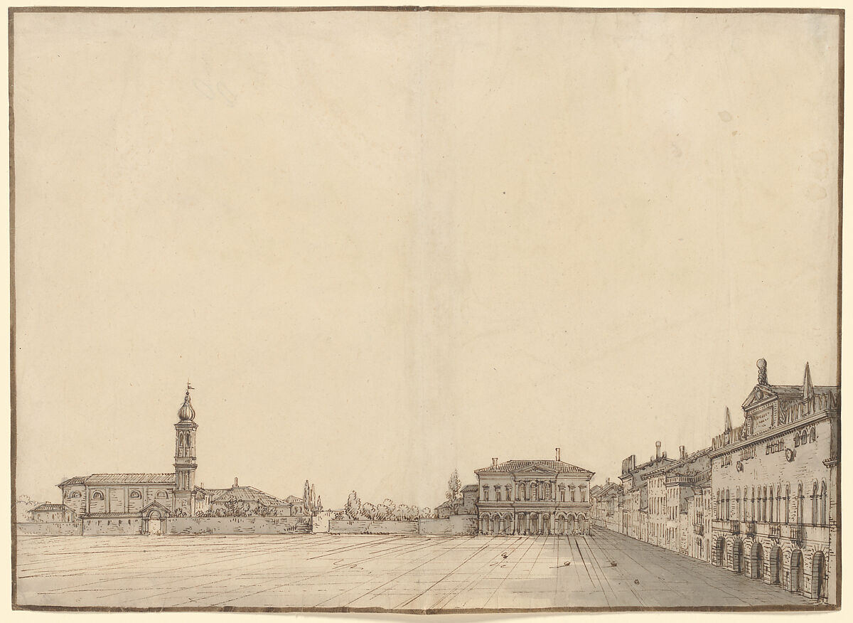 The Prato della Valle at Padua, Bernardo Bellotto  Italian, Pen and brown ink, gray wash