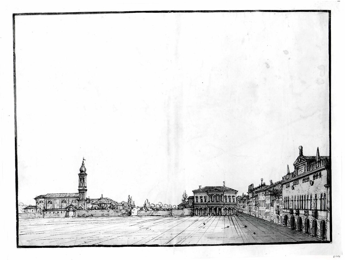 The Prato della Valle at Padua, Bernardo Bellotto (Italian, Venice 1722–1780 Warsaw), Pen and brown ink, gray wash