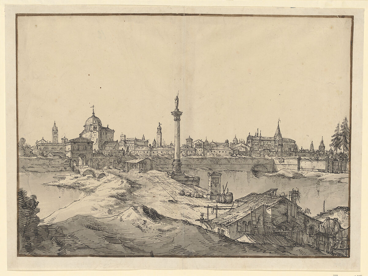 Imaginary View of Padua, Bernardo Bellotto  Italian, Pen and black ink, gray wash