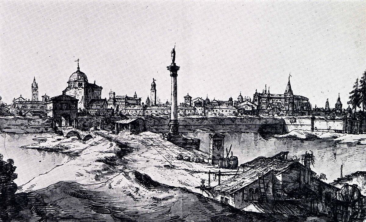 Imaginary View of Padua, Bernardo Bellotto (Italian, Venice 1722–1780 Warsaw), Pen and black ink, gray wash
