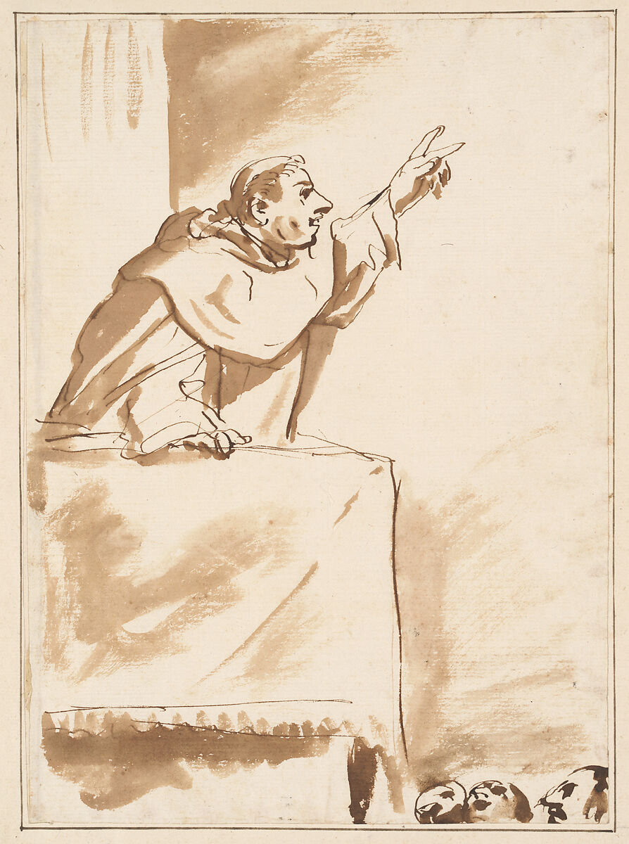 A Monk Preaching, Giuseppe Maria Crespi (Italian, Bologna 1665–1747 Bologna), Pen and brown ink, wash 