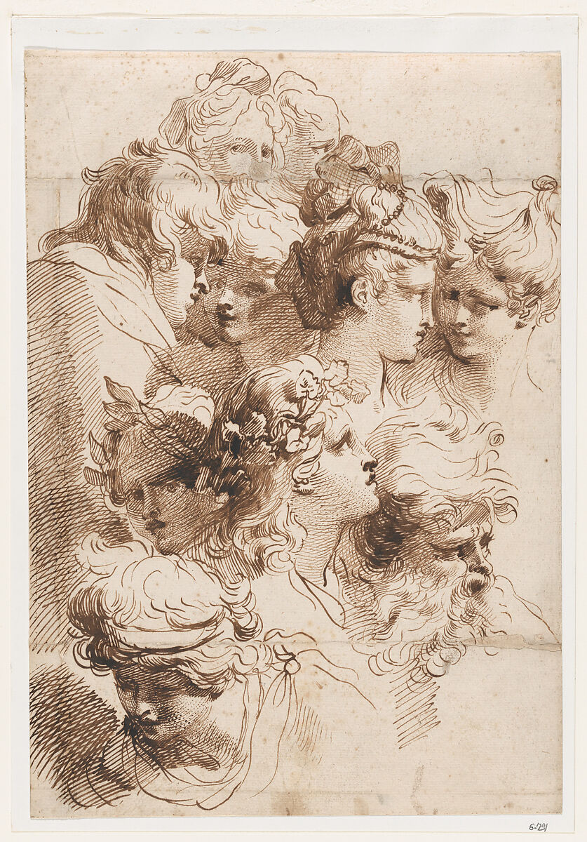 A Sheet of Heads, Mauro Gandolfi (Italian, Bologna 1764–1834 Bologna), Pen and brown ink 