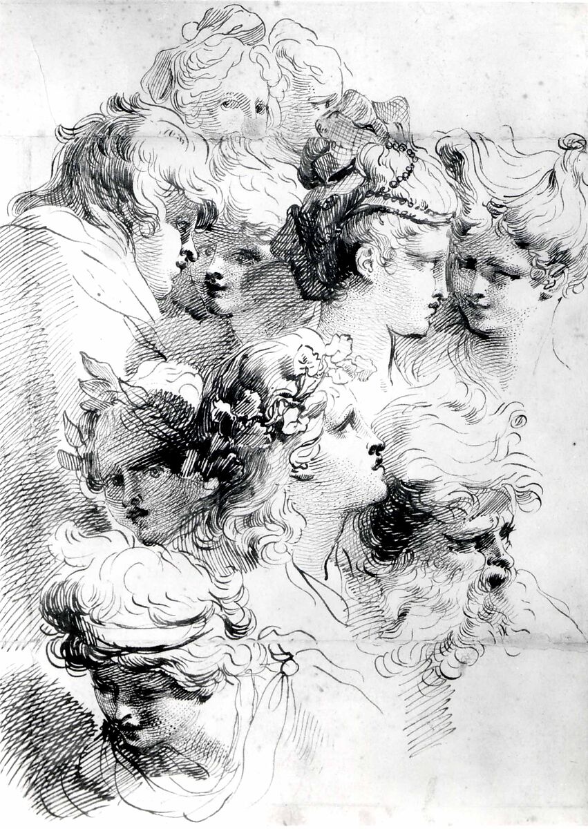 A Sheet of Heads, Mauro Gandolfi (Italian, Bologna 1764–1834 Bologna), Pen and brown ink