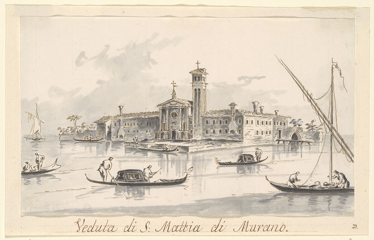 The Church and Convent of San Mattia di Murano, Giacomo Guardi (Italian, Venice (?) 1764–1835 Venice (?)), Pen and brown ink, gray wash 