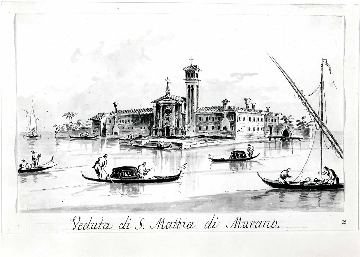 The Church and Convent of San Mattia di Murano, Giacomo Guardi (Italian, Venice (?) 1764–1835 Venice (?)), Pen and brown ink, gray wash