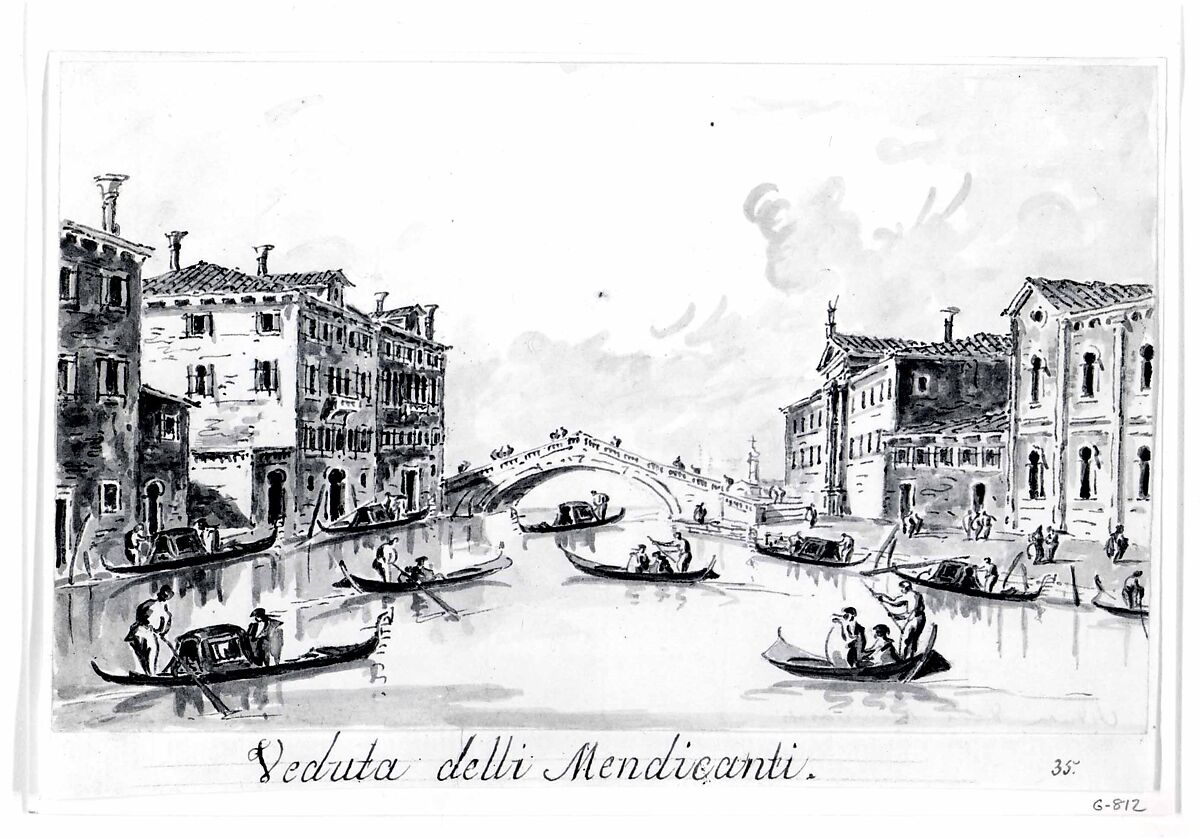The Rio dei Mendicanti, Giacomo Guardi (Italian, Venice (?) 1764–1835 Venice (?)), Pen and brown ink, gray wash