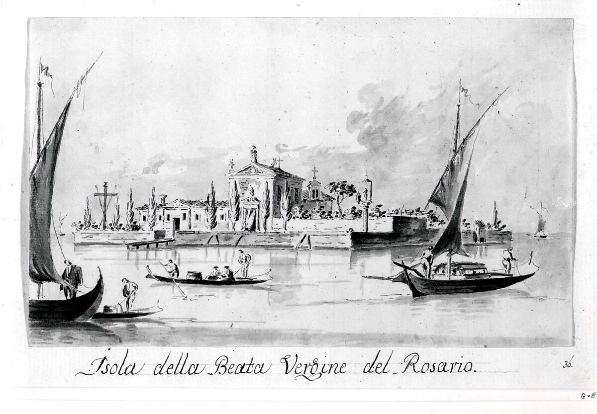 The Island of the Beata Vergine del Rosario, Giacomo Guardi (Italian, Venice (?) 1764–1835 Venice (?)), Pen and brown ink, gray wash