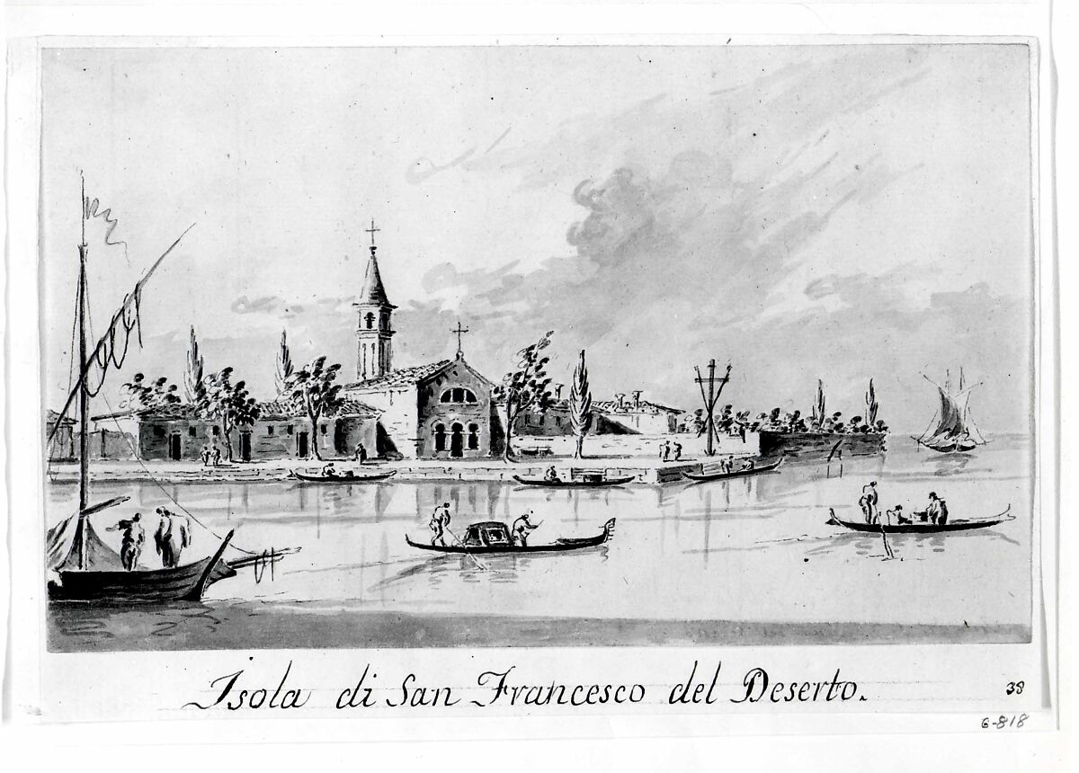 The Island of San Francesco del Deserto, Giacomo Guardi (Italian, Venice (?) 1764–1835 Venice (?)), Pen and brown ink, gray wash