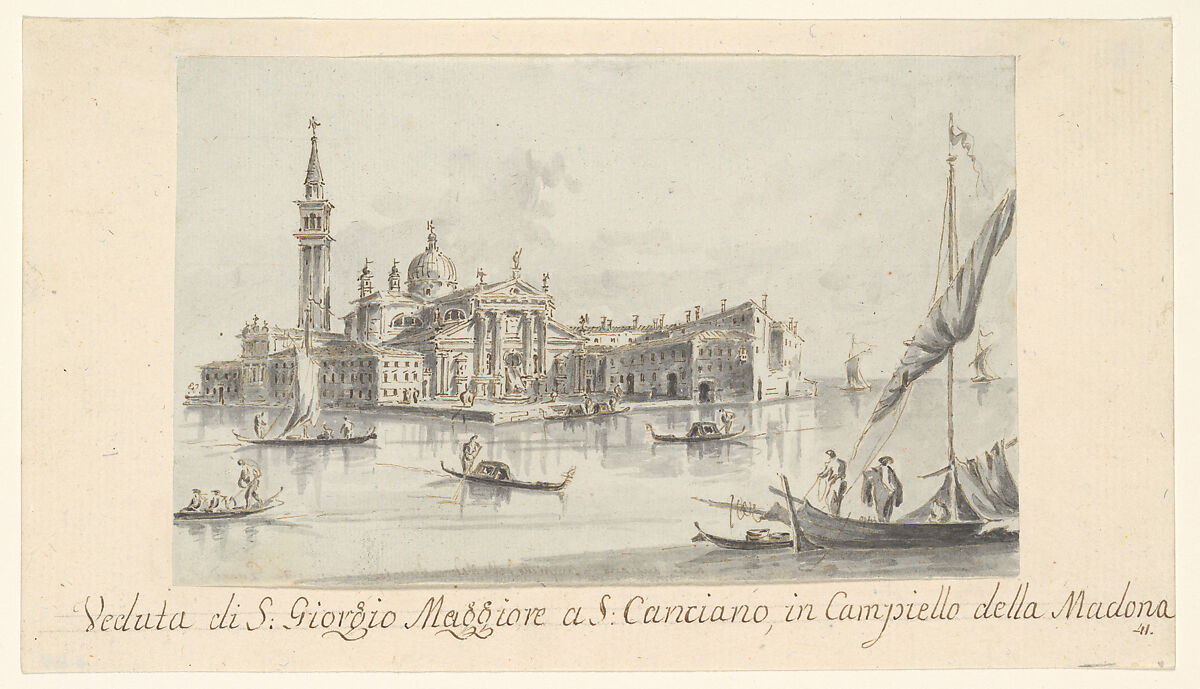 The Island of San Giorgio Maggiore, Giacomo Guardi (Italian, Venice (?) 1764–1835 Venice (?)), Pen and brown ink, gray wash 