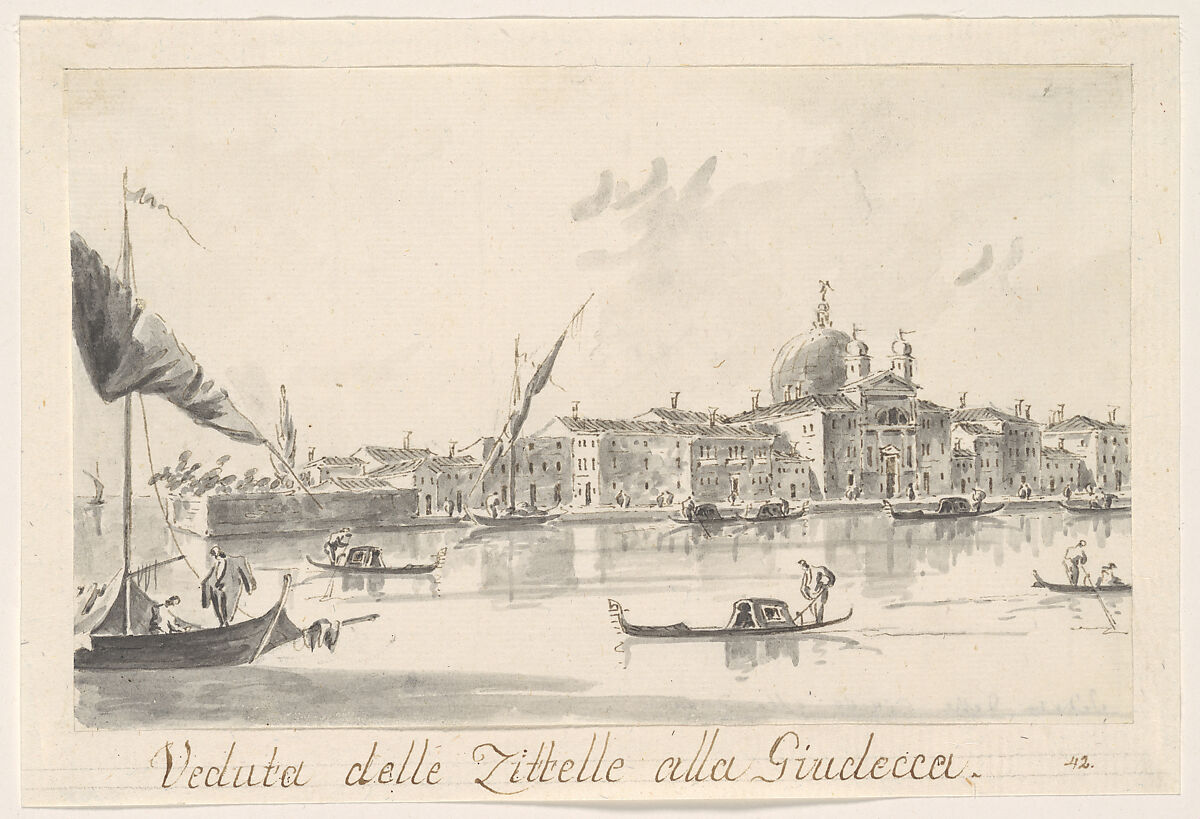 The Church of the Zitelle on the Giudecca, Giacomo Guardi (Italian, Venice (?) 1764–1835 Venice (?)), Pen and brown ink, gray wash 