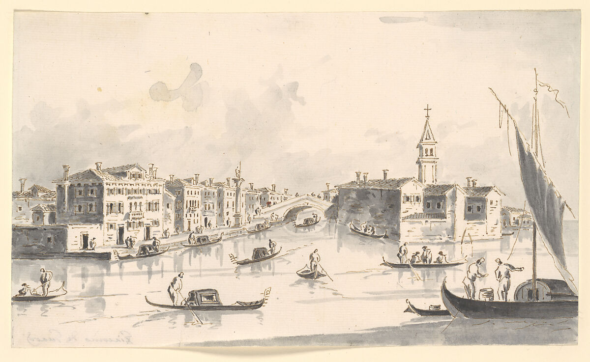 View of Murano, Giacomo Guardi (Italian, Venice (?) 1764–1835 Venice (?)), Pen and brown ink, gray wash 