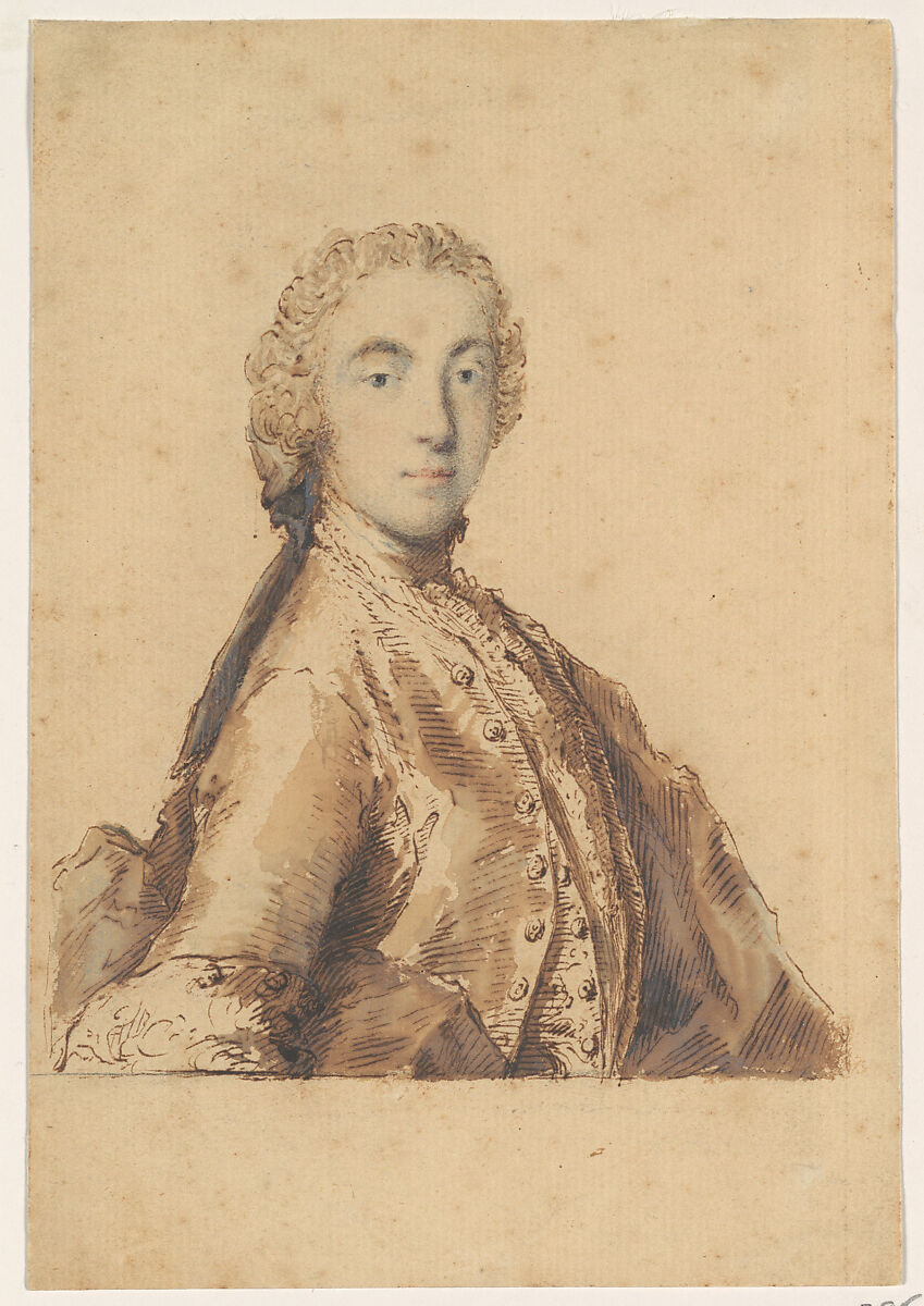 Half-Length  Study for a Portrait of a Young Man, Pietro Antonio Novelli (Italian, Venice 1729–1804 Venice), Pen and brown ink, gray wash, with touches of pink and blue in the face 
