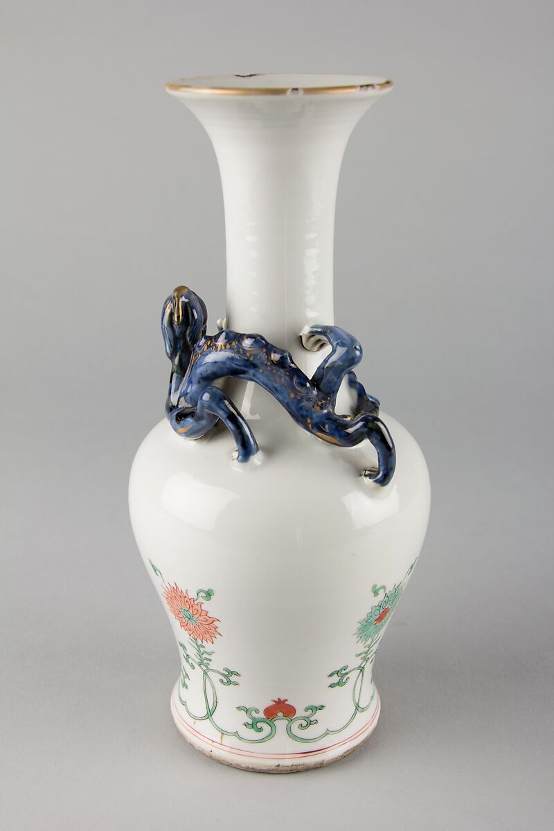 Vase with entwined dragon, Porcelain painted in overglaze polychrome enamels, and relief decoration with dark blue glaze and gilt (Jingdezhen ware), China