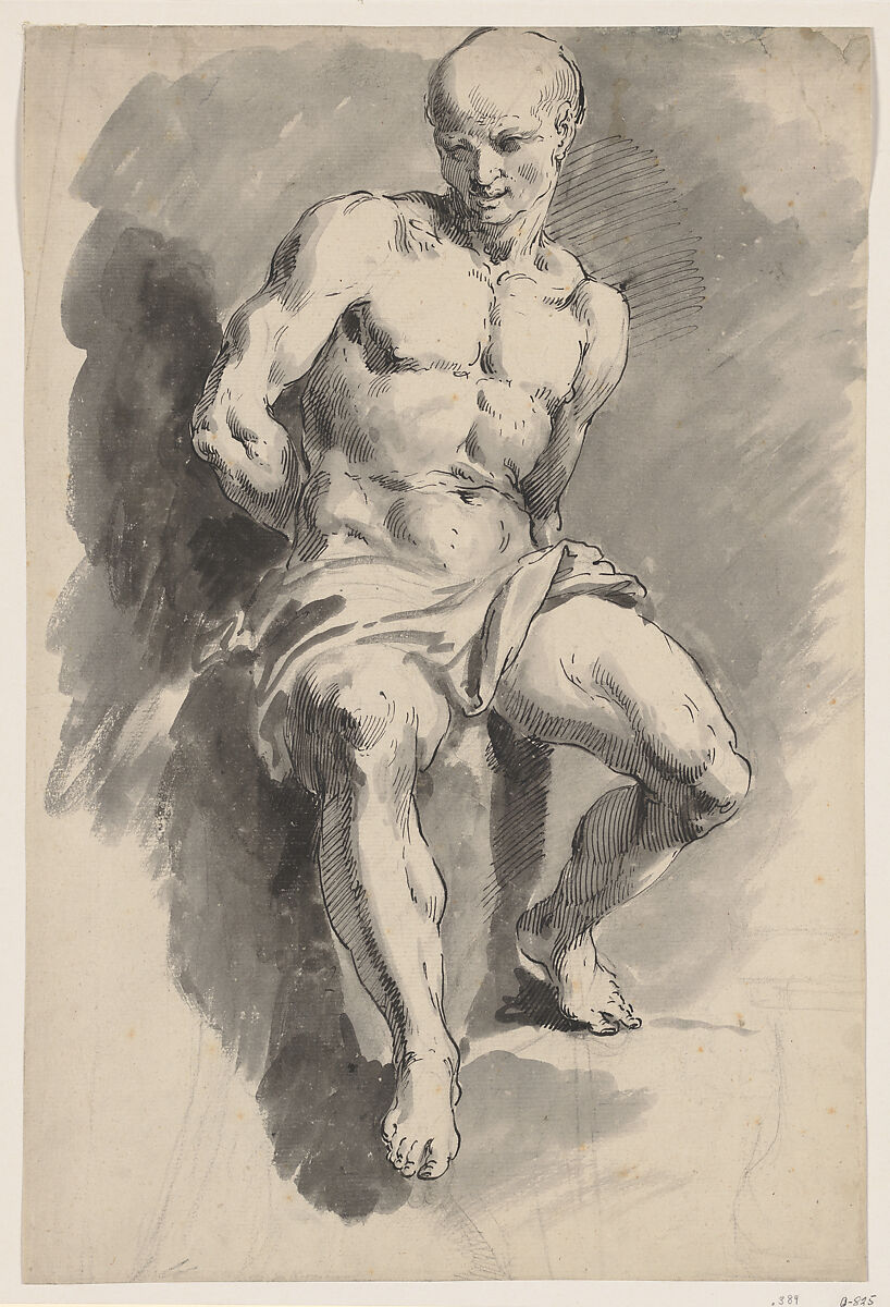 A Seated Slave, Pietro Antonio Novelli (Italian, Venice 1729–1804 Venice), Pen and black ink, gray wash, over black chalk 