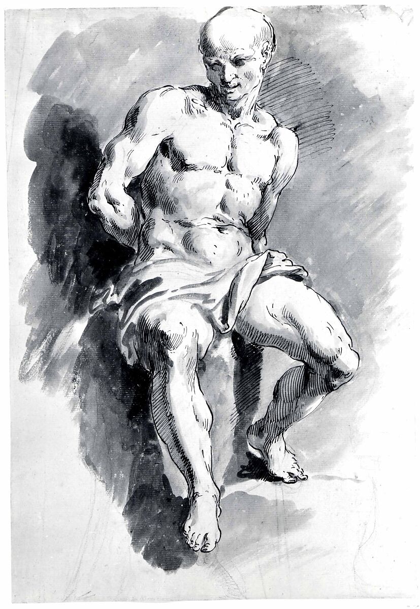 A Seated Slave, Pietro Antonio Novelli (Italian, Venice 1729–1804 Venice), Pen and black ink, gray wash, over black chalk