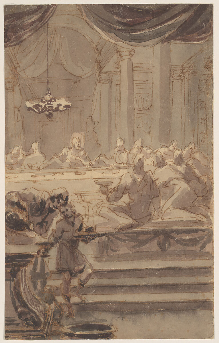 The Last Supper, Giovanni Antonio Pellegrini (Italian, Venice 1675–1741 Venice), Pen and brown ink, wash 