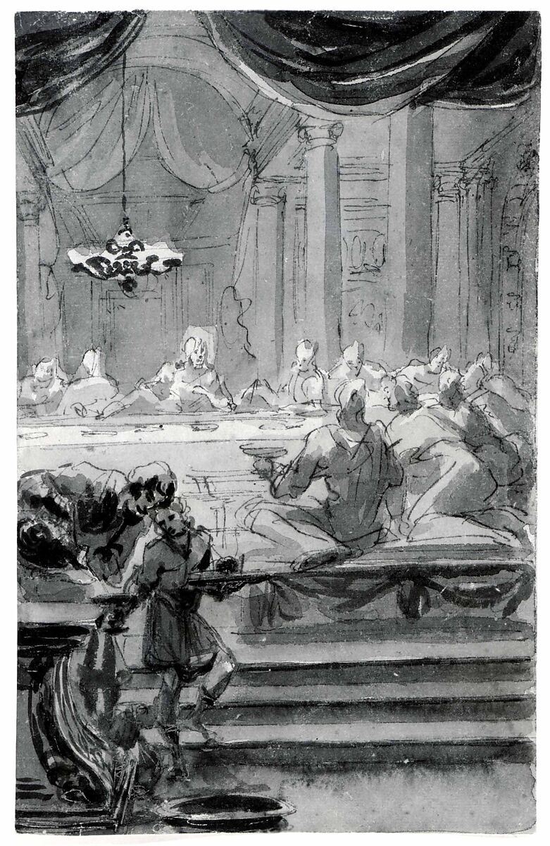 The Last Supper, Giovanni Antonio Pellegrini (Italian, Venice 1675–1741 Venice), Pen and brown ink, wash