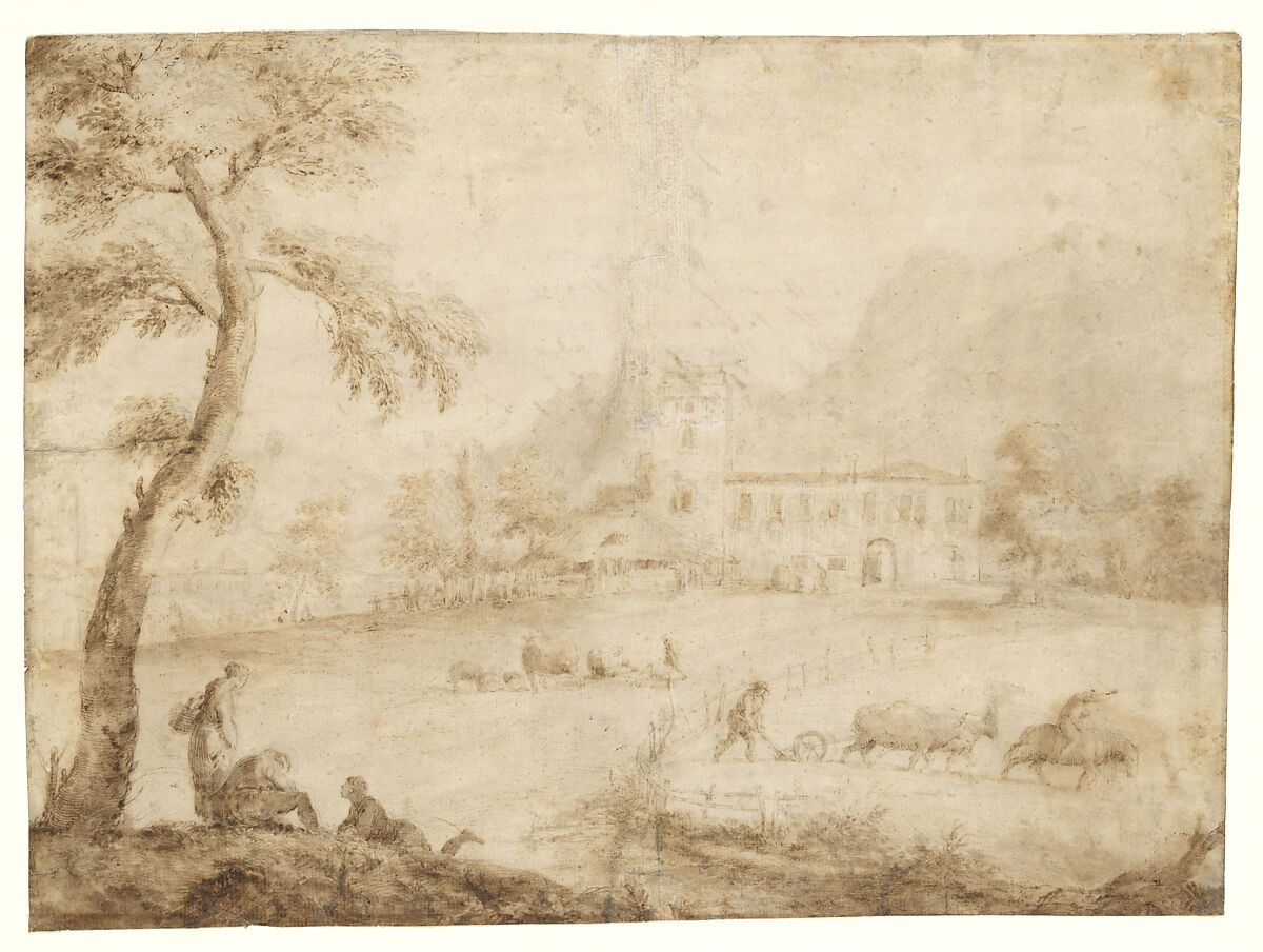 The House of Marco Ricci in the Bellunese, Marco Ricci (Italian, Belluno 1676–1730 Venice (?)), Pen and brown ink, brown wash 