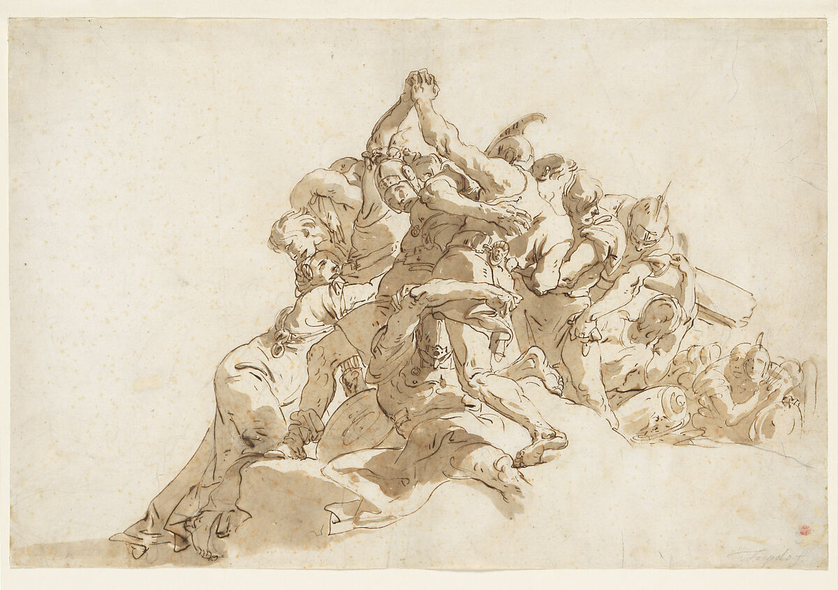 Soldiers Trying to Prevent Two Men From Fighting, Giovanni Battista Tiepolo (Italian, Venice 1696–1770 Madrid), Pen and brown 