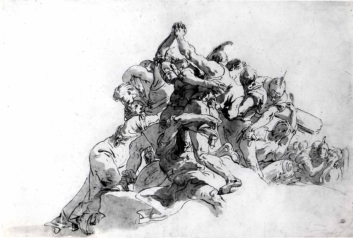 Soldiers Trying to Prevent Two Men From Fighting, Giovanni Battista Tiepolo (Italian, Venice 1696–1770 Madrid), Pen and brown