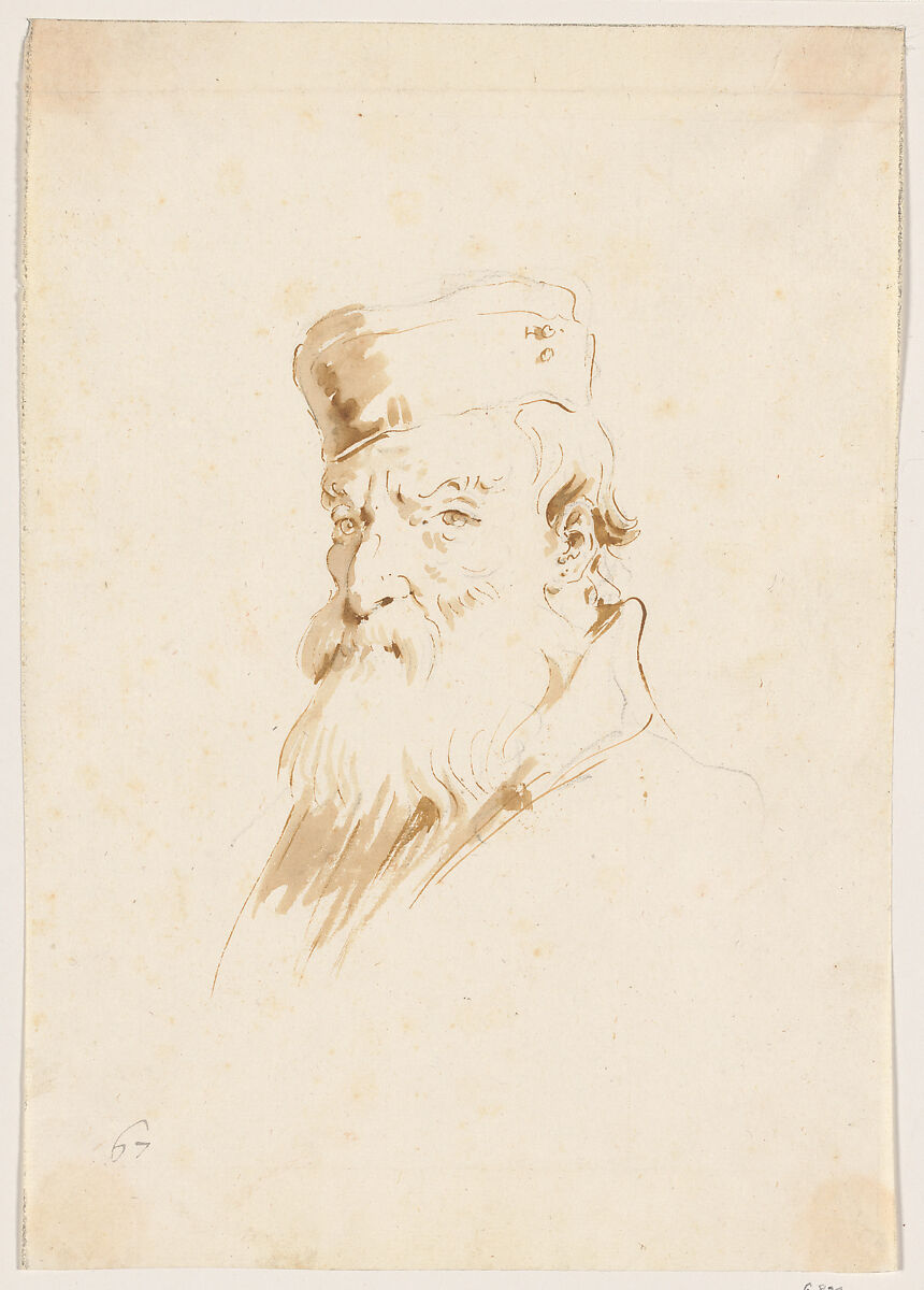 Bearded Man Wearing a Cap, Giovanni Battista Tiepolo (Italian, Venice 1696–1770 Madrid), Pen and brown ink, brown wash 