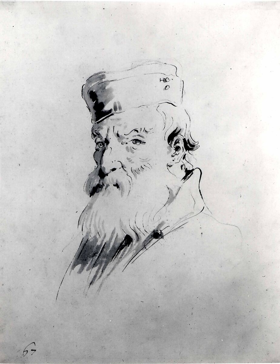 Bearded Man Wearing a Cap, Giovanni Battista Tiepolo (Italian, Venice 1696–1770 Madrid), Pen and brown ink, brown wash