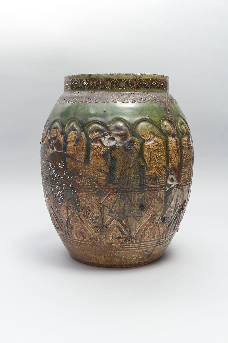 Large Pear-Shaped Jar, Pottery decorated at the neck in polychrome enamels (Seto ware), Japan