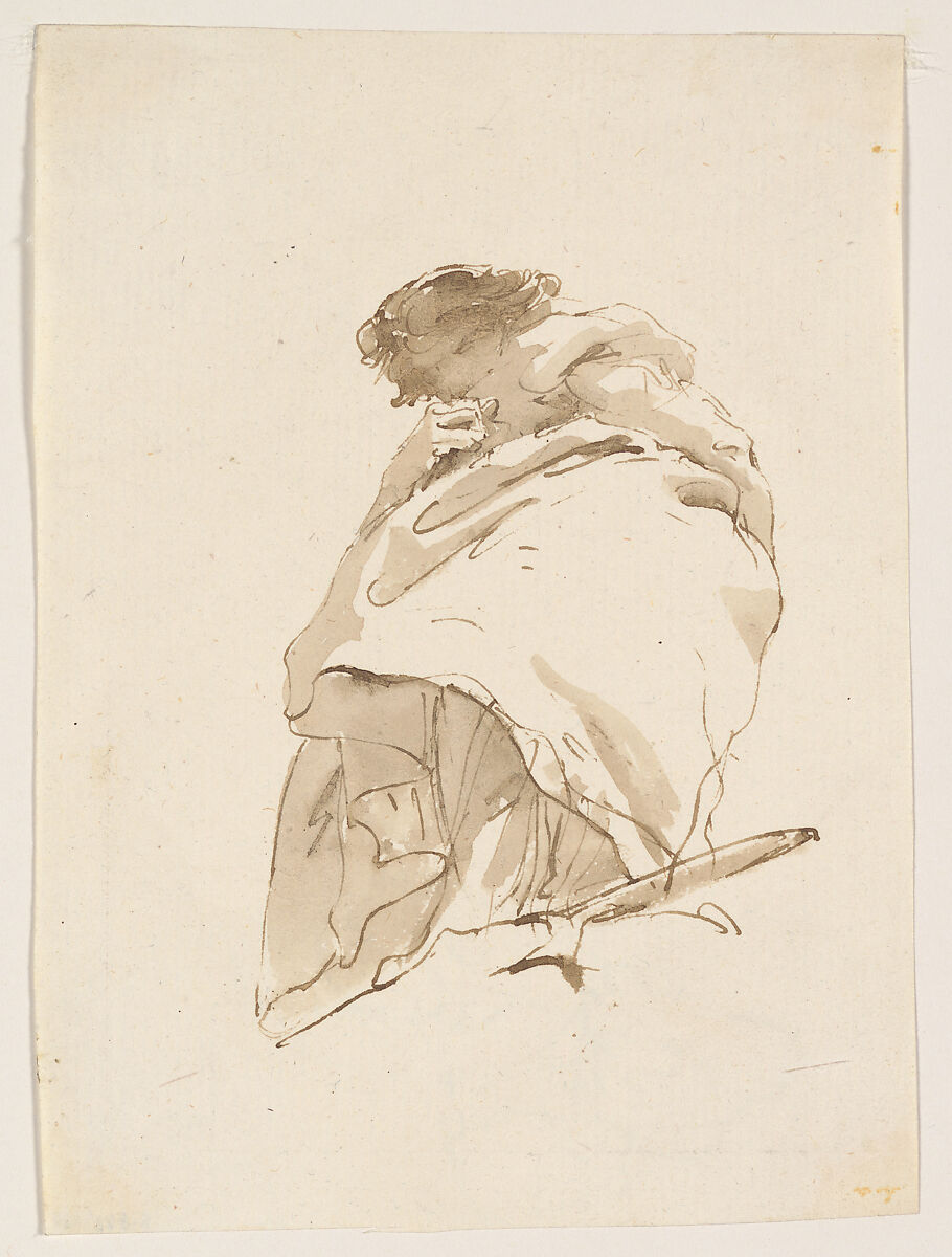 Standing Woman, Turned to the Left, Giovanni Battista Tiepolo (Italian, Venice 1696–1770 Madrid), Pen and brown ink, brown wash 