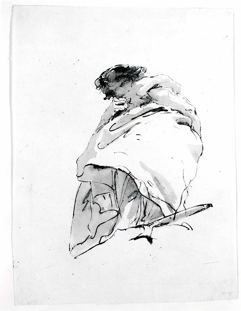 Standing Woman, Turned to the Left, Giovanni Battista Tiepolo (Italian, Venice 1696–1770 Madrid), Pen and brown ink, brown wash