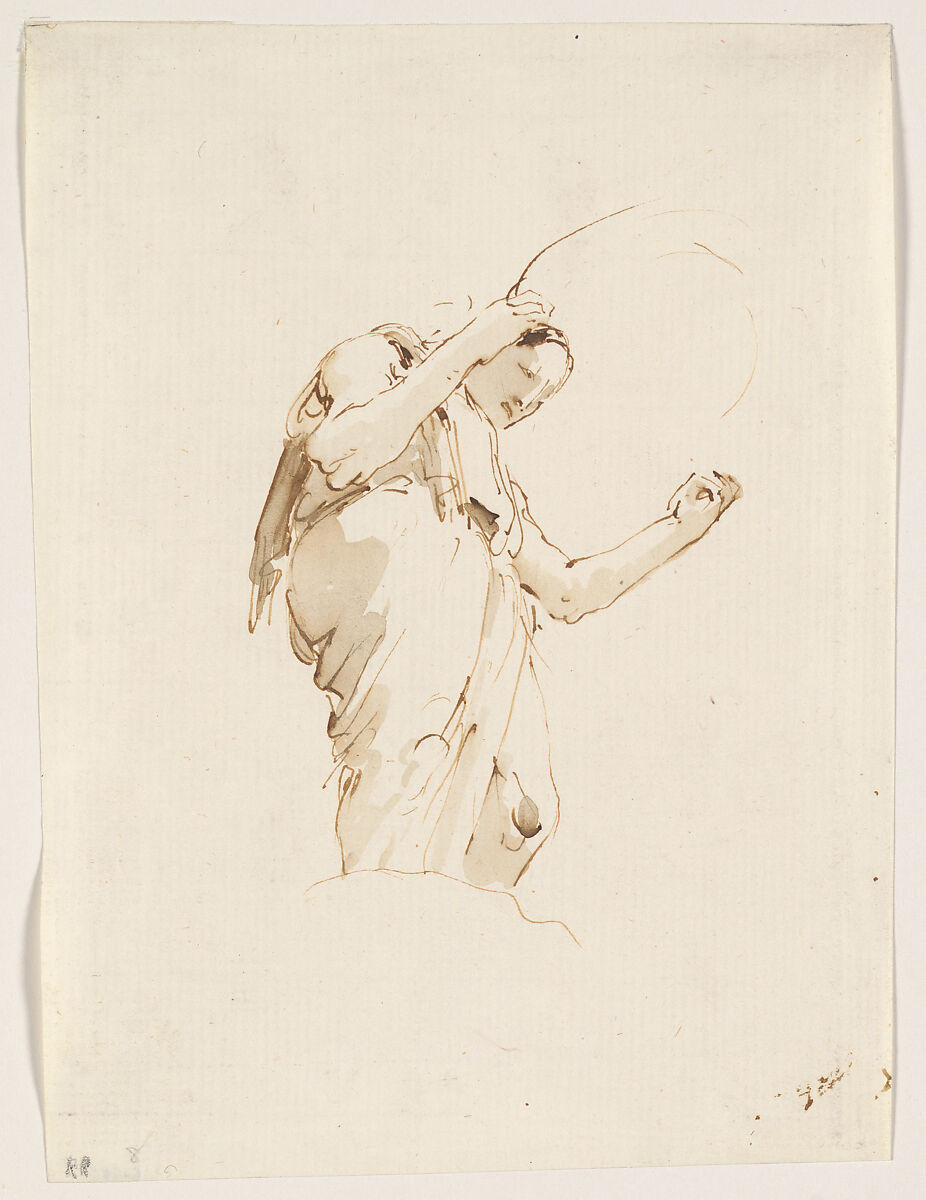 Standing Woman Holding a Hoop, Giovanni Battista Tiepolo (Italian, Venice 1696–1770 Madrid), Pen and brown ink, brown wash 