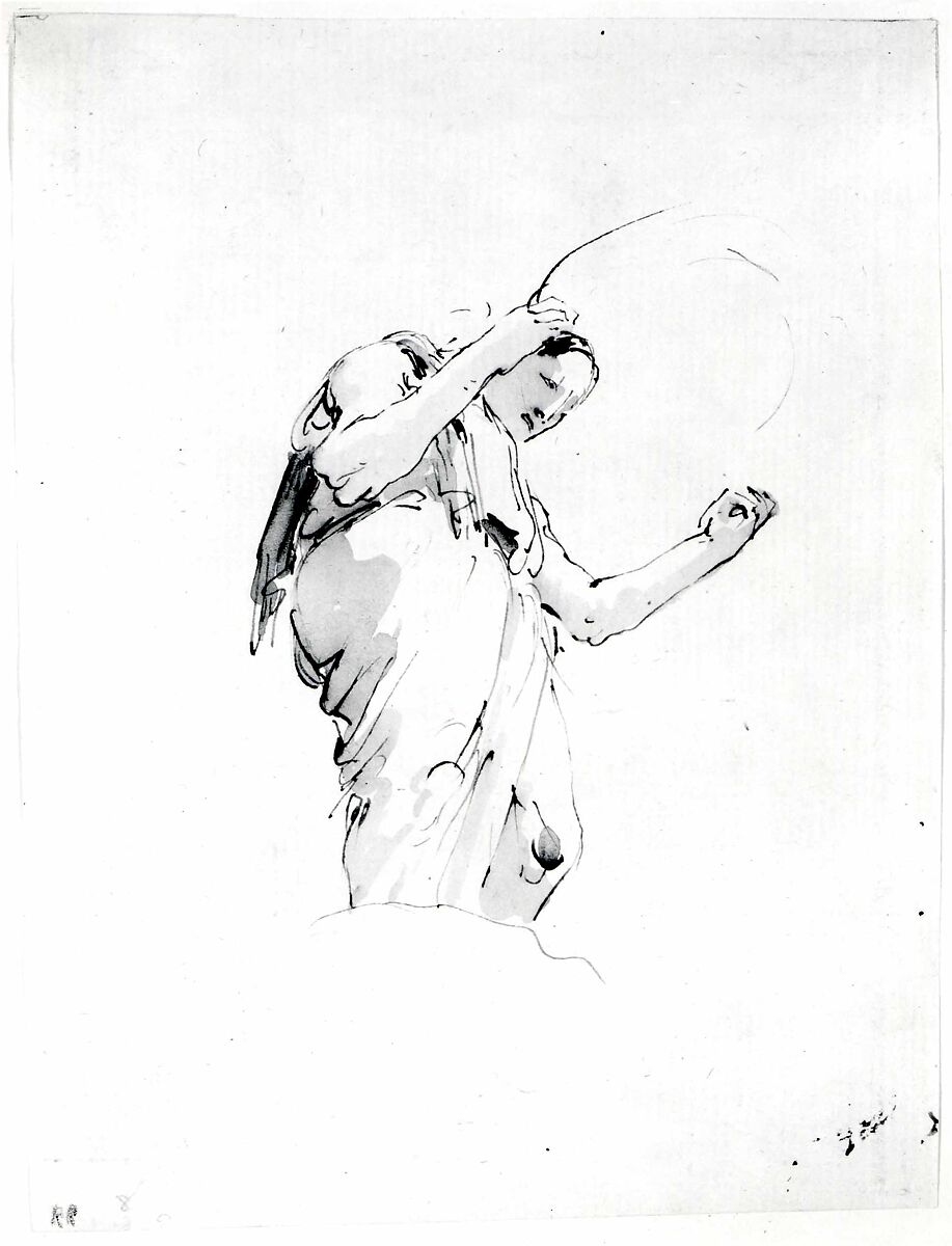 Standing Woman Holding a Hoop, Giovanni Battista Tiepolo (Italian, Venice 1696–1770 Madrid), Pen and brown ink, brown wash