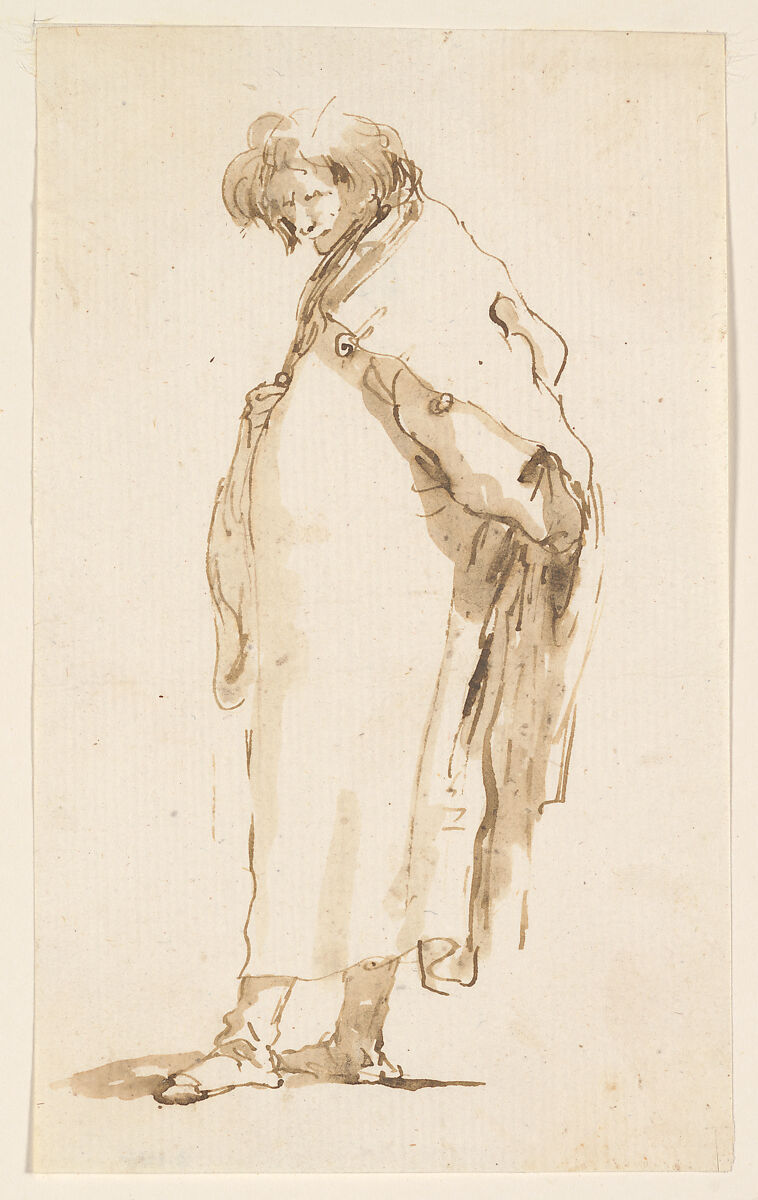 Standing Man, Turned to the Left, Giovanni Battista Tiepolo (Italian, Venice 1696–1770 Madrid), Pen and brown ink, brown wash 