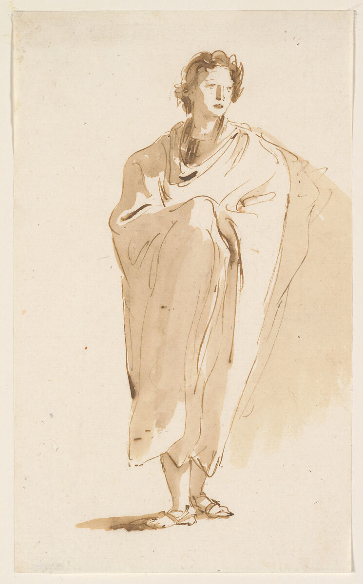 Standing Figure of a Youth, Giovanni Battista Tiepolo (Italian, Venice 1696–1770 Madrid), Pen and brown ink, brown wash 