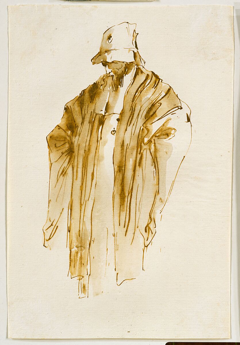 Bearded Man Looking Down to the Left, Giovanni Battista Tiepolo (Italian, Venice 1696–1770 Madrid), Pen and brown ink, gray wash 