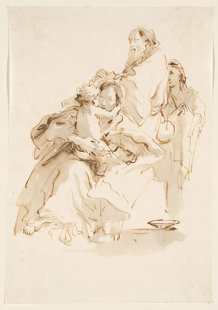 The Holy Family with Saint John, Giovanni Battista Tiepolo (Italian, Venice 1696–1770 Madrid), Pen and brown ink, brown wash 