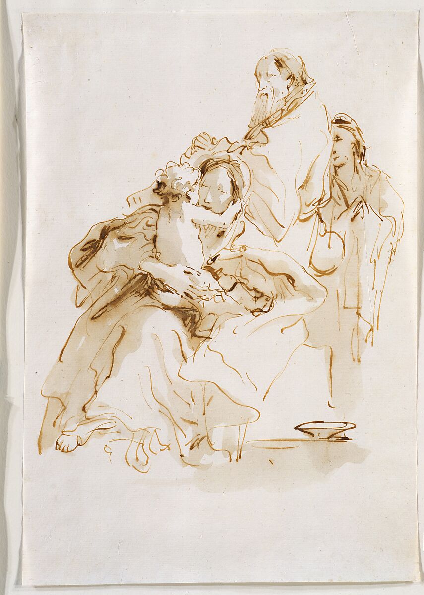The Holy Family with Saint John, Giovanni Battista Tiepolo (Italian, Venice 1696–1770 Madrid), Pen and brown ink, brown wash