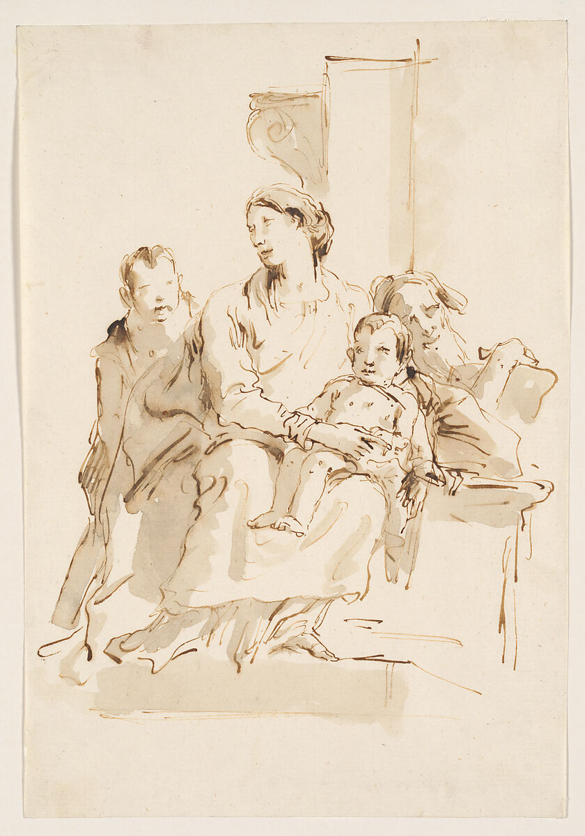 The Holy Family with Saint John, Giovanni Battista Tiepolo (Italian, Venice 1696–1770 Madrid), Pen and brown ink, brown wash 