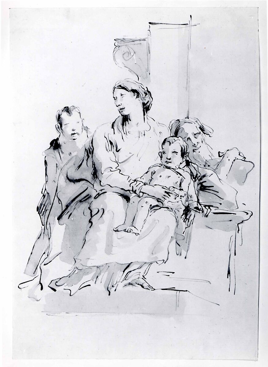 The Holy Family with Saint John, Giovanni Battista Tiepolo (Italian, Venice 1696–1770 Madrid), Pen and brown ink, brown wash