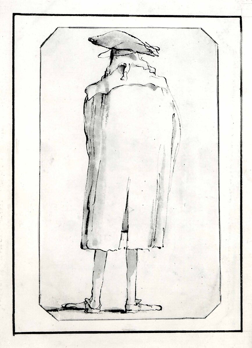 Caricature of a Man Seen from Behind, Giovanni Battista Tiepolo (Italian, Venice 1696–1770 Madrid), Pen and black ink, gray wash