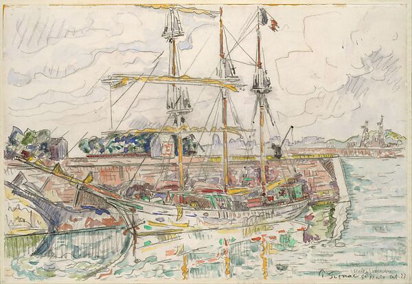 Docks at Saint Malo, Paul Signac (French, Paris 1863–1935 Paris), Watercolor over graphite 