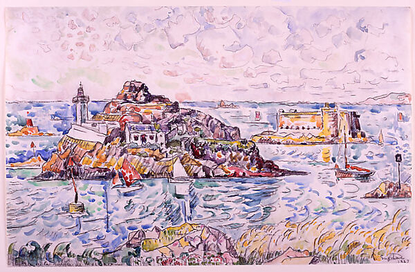 Morlaix, Entrance of the River, Paul Signac (French, Paris 1863–1935 Paris), Black crayon and watercolor