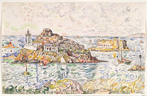 Morlaix, Entrance of the River, Paul Signac (French, Paris 1863–1935 Paris), Black crayon and watercolor 