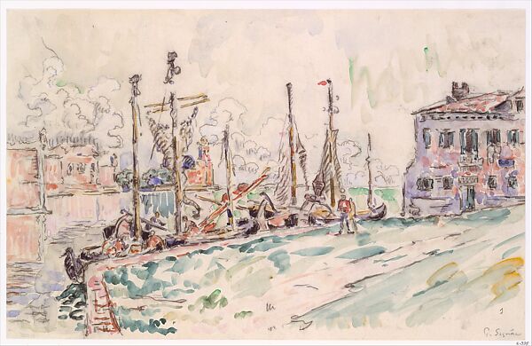 Venice, Paul Signac (French, Paris 1863–1935 Paris), Black crayon and watercolor 