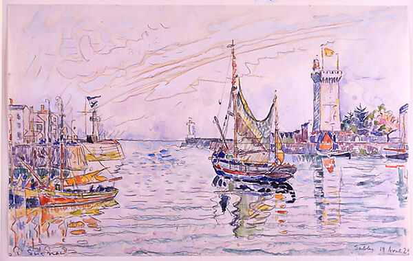 View of Les Sables d'Olonne, Paul Signac (French, Paris 1863–1935 Paris), Black crayon and watercolor