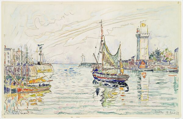 View of Les Sables d'Olonne, Paul Signac (French, Paris 1863–1935 Paris), Black crayon and watercolor 