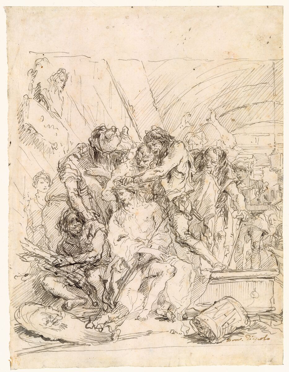 Christ Crowned with Thorns, Giovanni Domenico Tiepolo (Italian, Venice 1727–1804 Venice), Pen and brown ink 