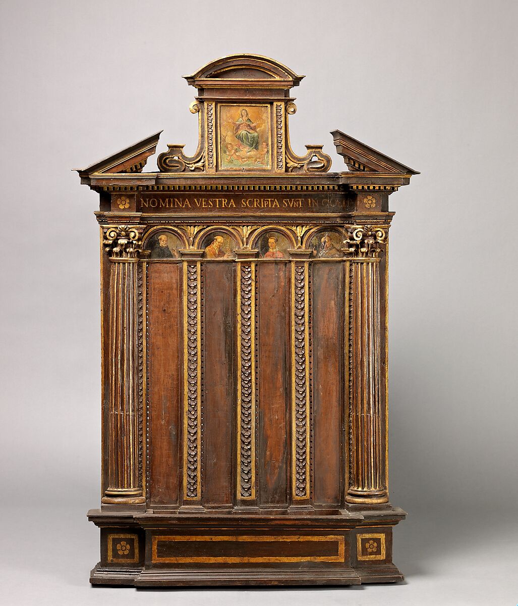 Confraternity Board (Tabella di Confraternita), Mostly walnut; pine and poplar; carved, and partially painted and gilded., Italian, (Bologna?) 