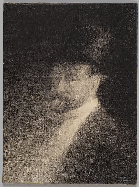 Self-Portrait, Charles Angrand  French, Conté crayon (graphite border on all edges) on white laid paper mounted on board