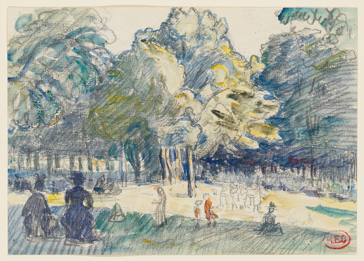 Study for 'Le Ranelagh', Henri-Edmond Cross (Henri-Edmond Delacroix) (French, Douai 1856–1910 Saint-Clair), Watercolor over black chalk on cream wove paper 