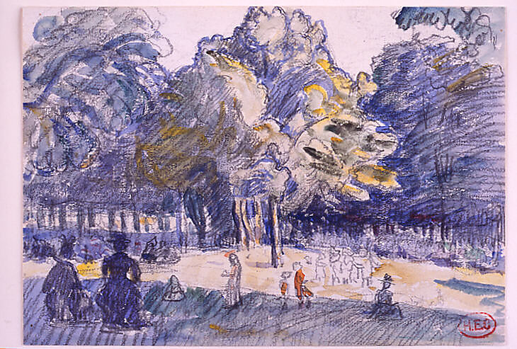 Study for 'Le Ranelagh', Henri-Edmond Cross (Henri-Edmond Delacroix) (French, Douai 1856–1910 Saint-Clair), Watercolor over black chalk on cream wove paper